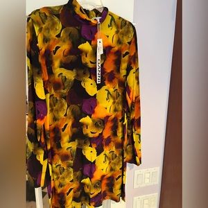 Ganni abstract floral mini dress silk viscose blend size 40 like a L 8/10 new